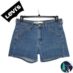 Y2K Levis 515 Denim Shorts Size 12 Blue Medium Wash Mid-rise Stretch Embroidered